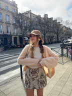 Jupe upcyclée beige à motifs vintage