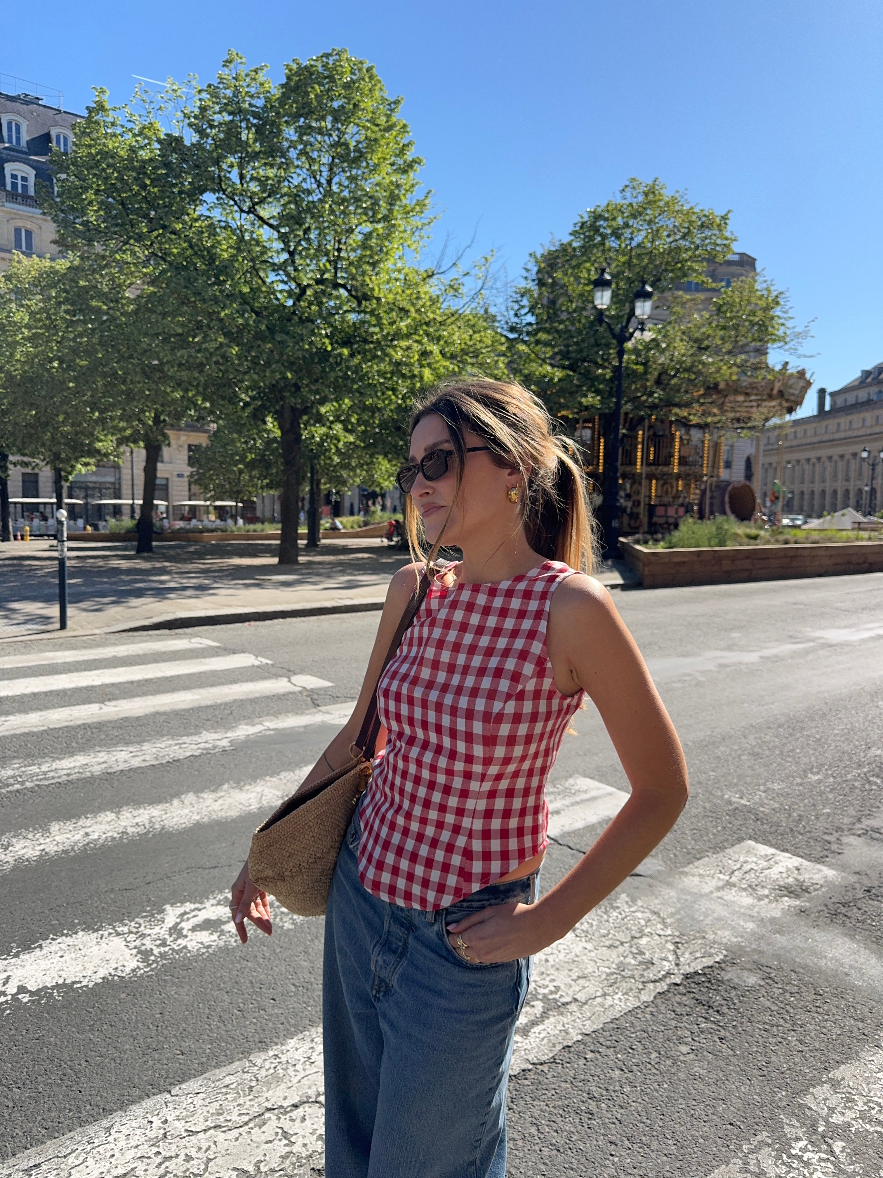 Top dos nu vichy rouge