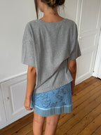 Jupe upcyclée bleue et franges - S