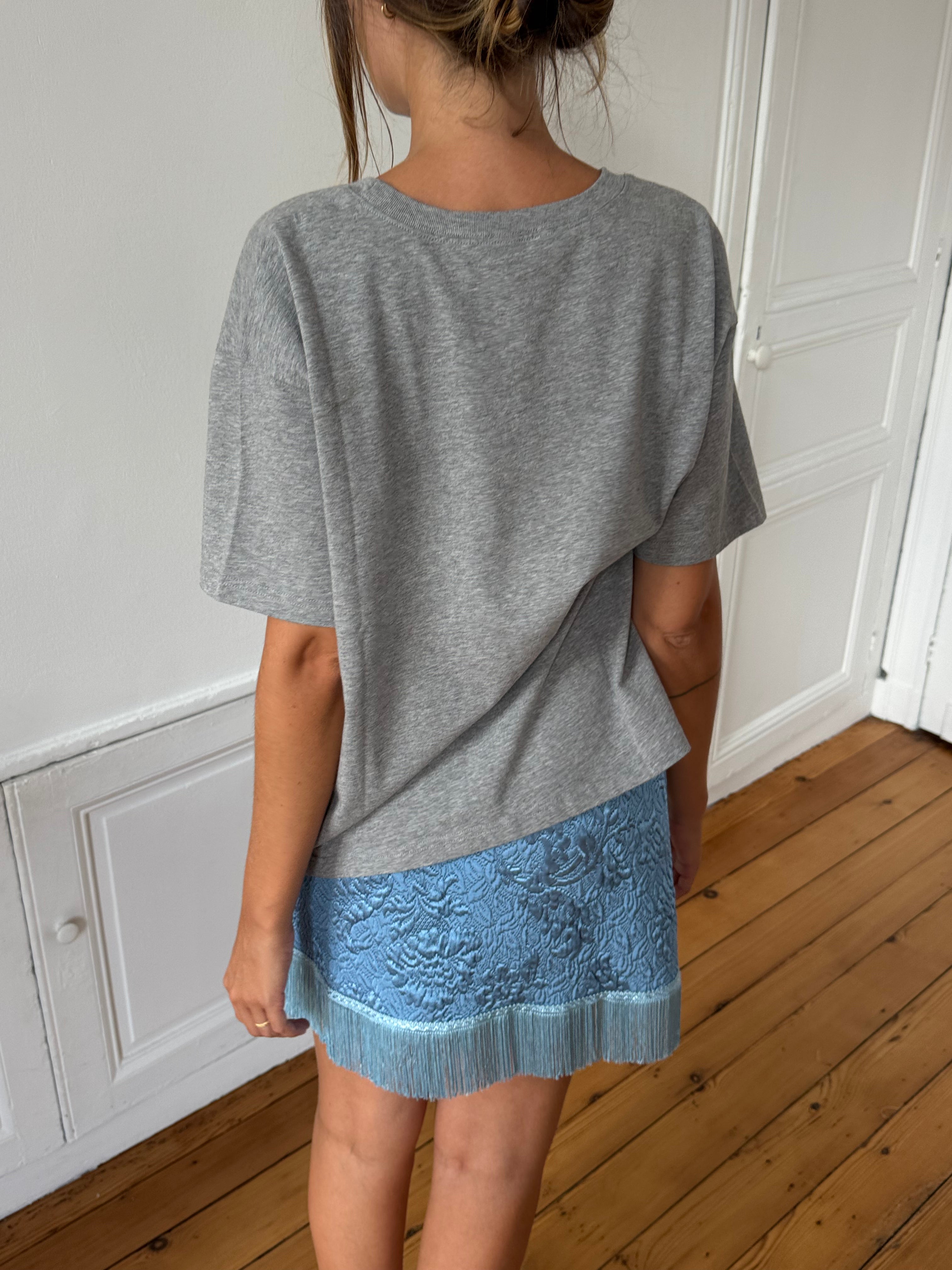 Jupe upcyclée bleue et franges - S