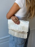 Pochette upcyclée soie zébrée et franges