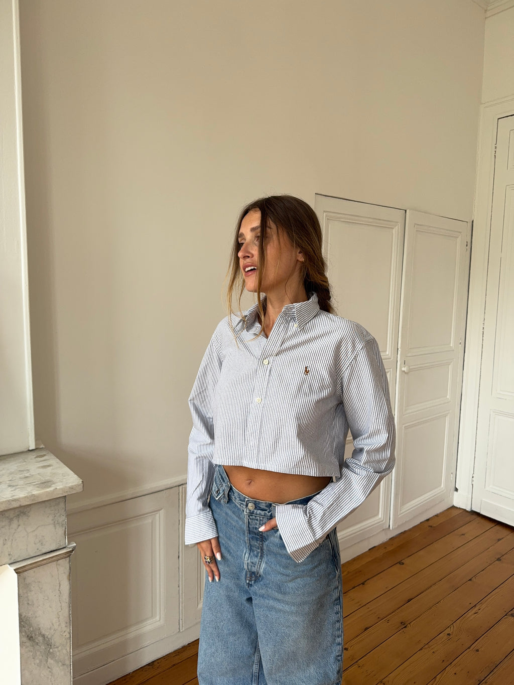 Chemise upcyclée dos nu à rayures - XS/S
