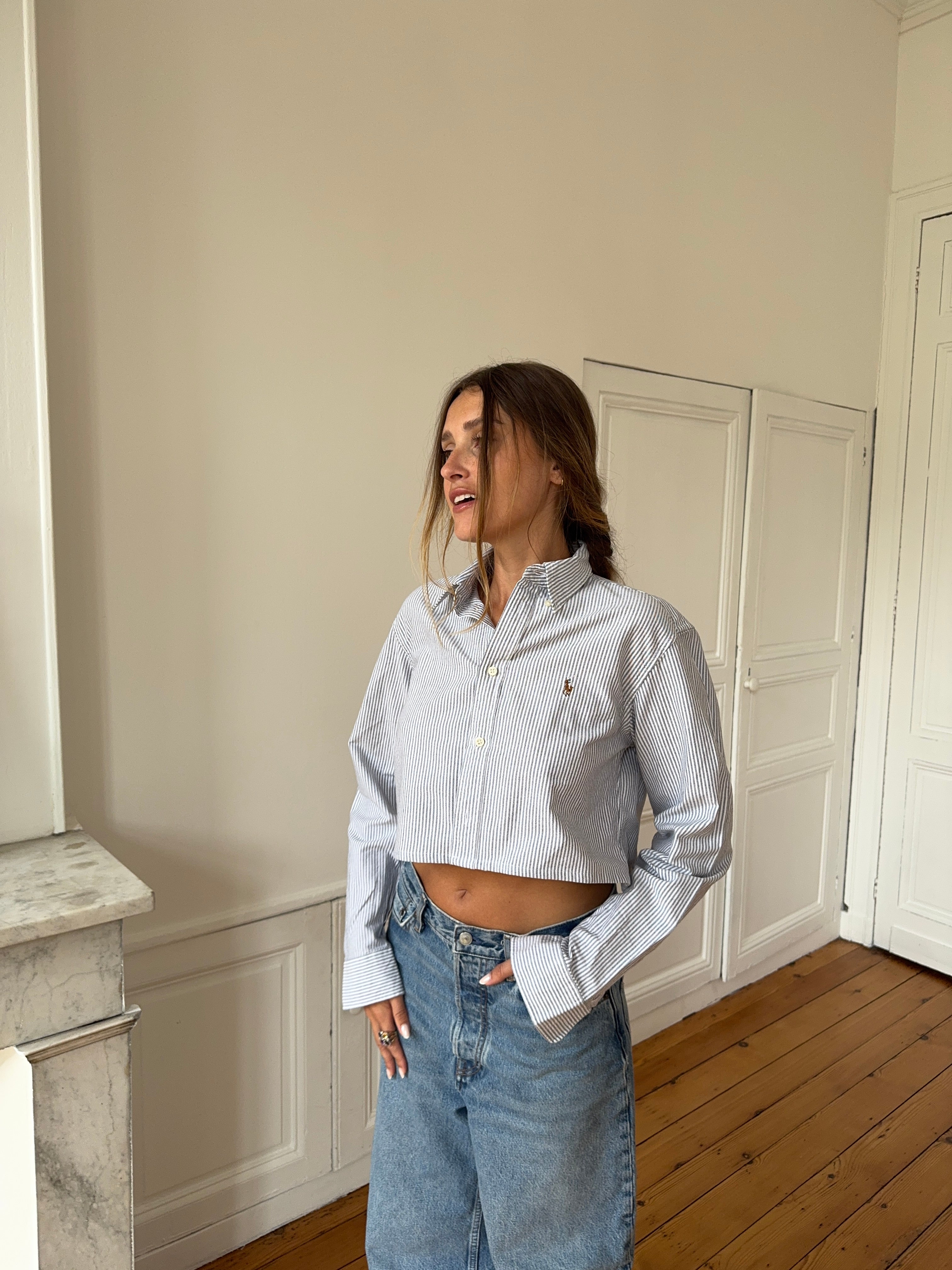 Chemise upcyclée dos nu à rayures - XS/S