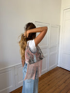 Sac upcyclé à motifs et franges