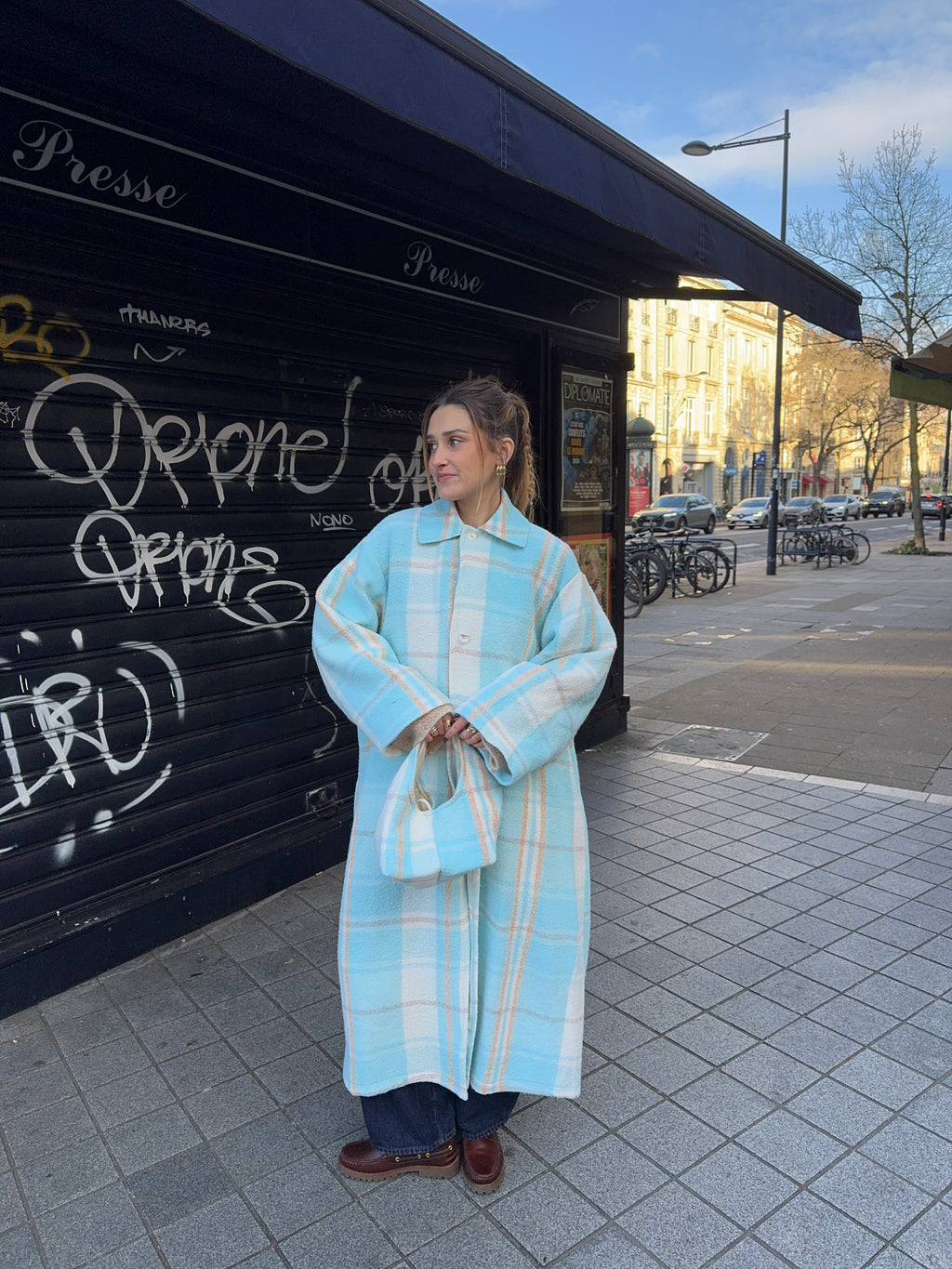 Manteau long upcyclé laine à carreaux