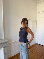 Top dos nu upcyclé à carreaux - L