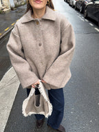 Sac upcyclé laine grise et franges vintage - petit