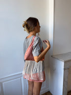 Sac upcyclé satiné rosé et franges
