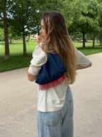 Sac upcyclé denim brut et franges vintage - petit