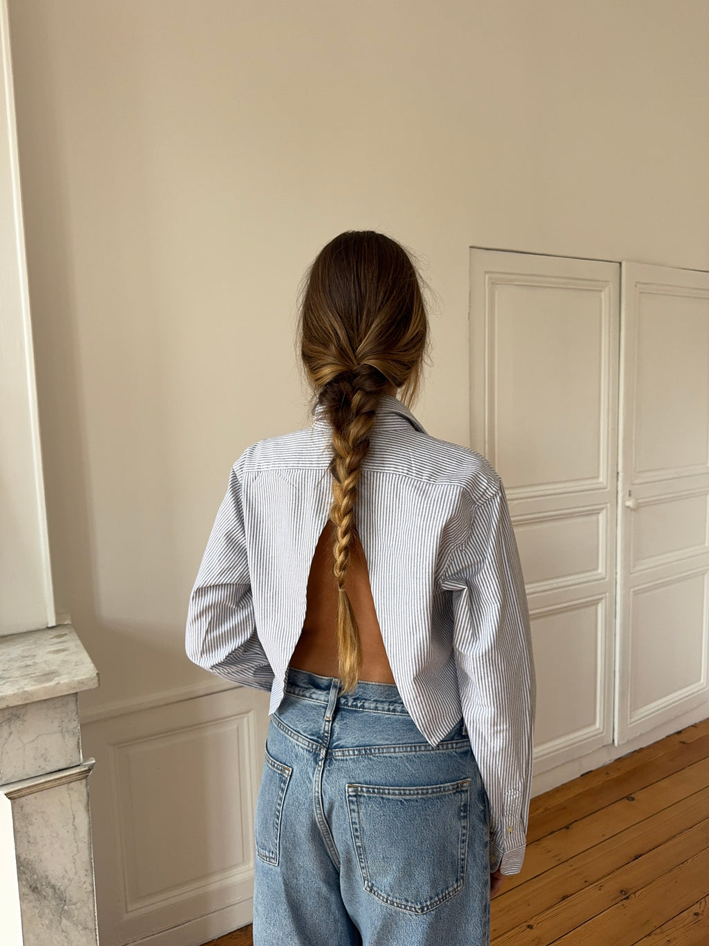Chemise upcyclée dos nu à rayures - XS/S