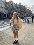 Jupe upcyclée beige à motifs vintage