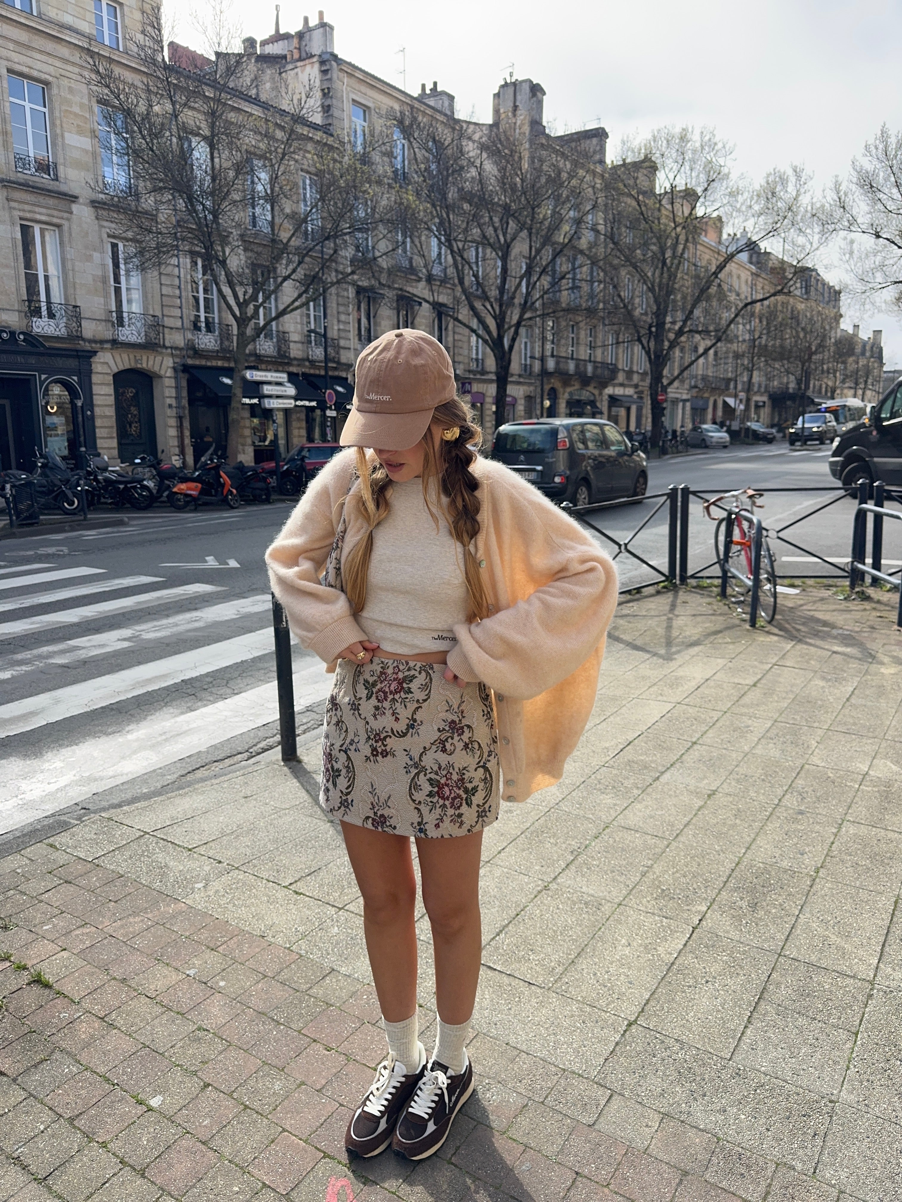 Jupe upcyclée beige à motifs vintage