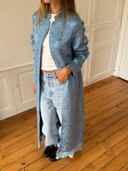 Veste longue upcyclée bleue et franges - M