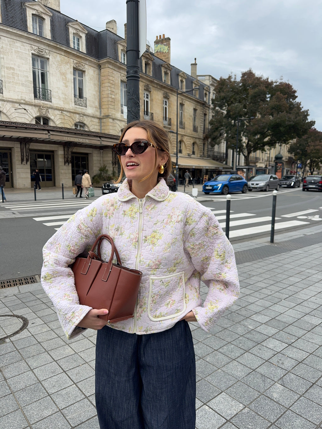 Veste upcyclée matelassée lilas à fleurs