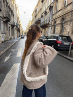 Sac upcyclé laine grise et franges vintage - petit