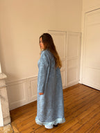 Veste longue upcyclée bleue et franges - M