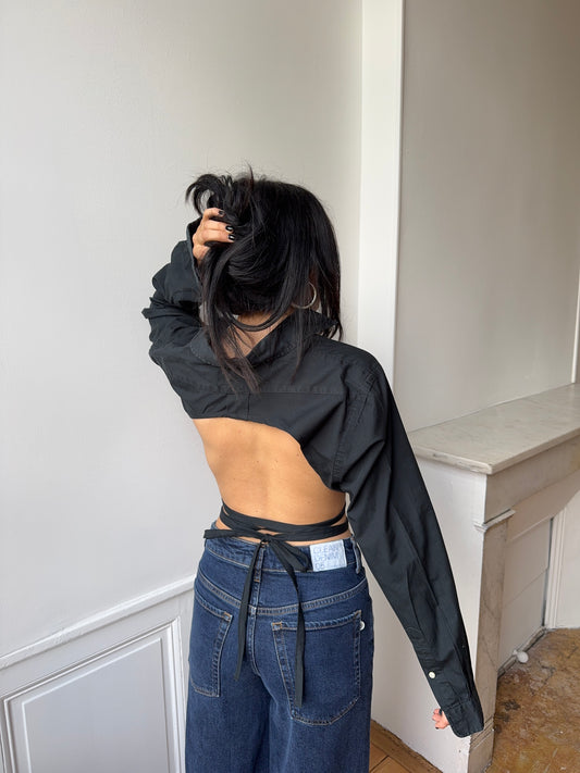 Chemise upcyclée dos nu noire