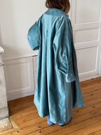 Veste longue upcyclée velours bleu - T1