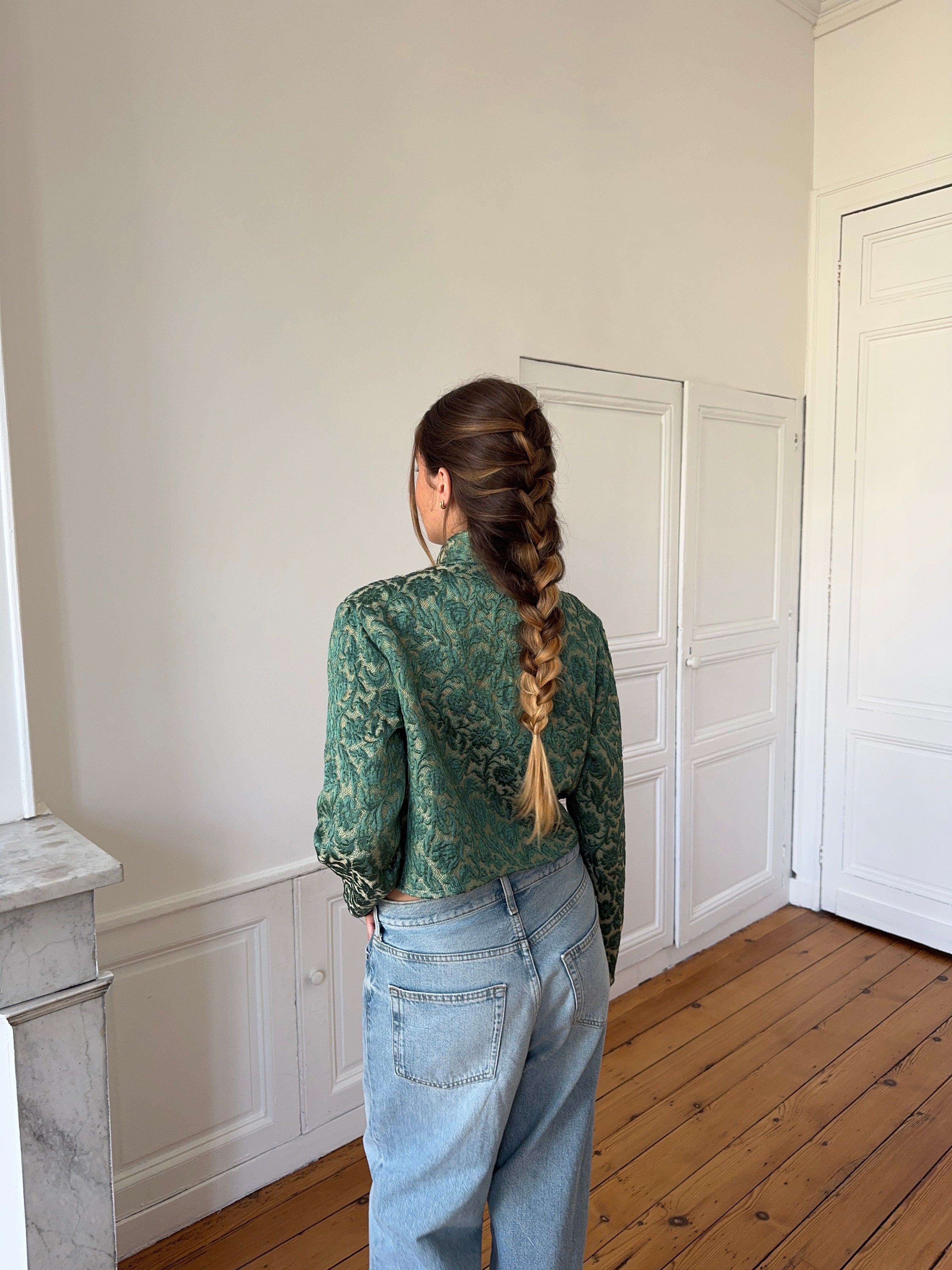Veste courte upcyclée verte