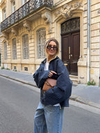 Veste denim mixte marine à rayures