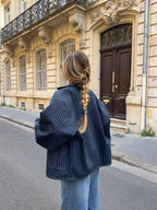 Veste denim mixte marine à rayures