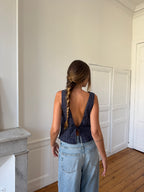 Top dos nu upcyclé à carreaux - L