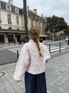 Veste upcyclée matelassée lilas à fleurs