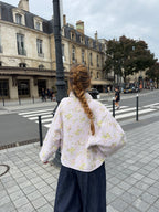 Veste upcyclée matelassée lilas à fleurs