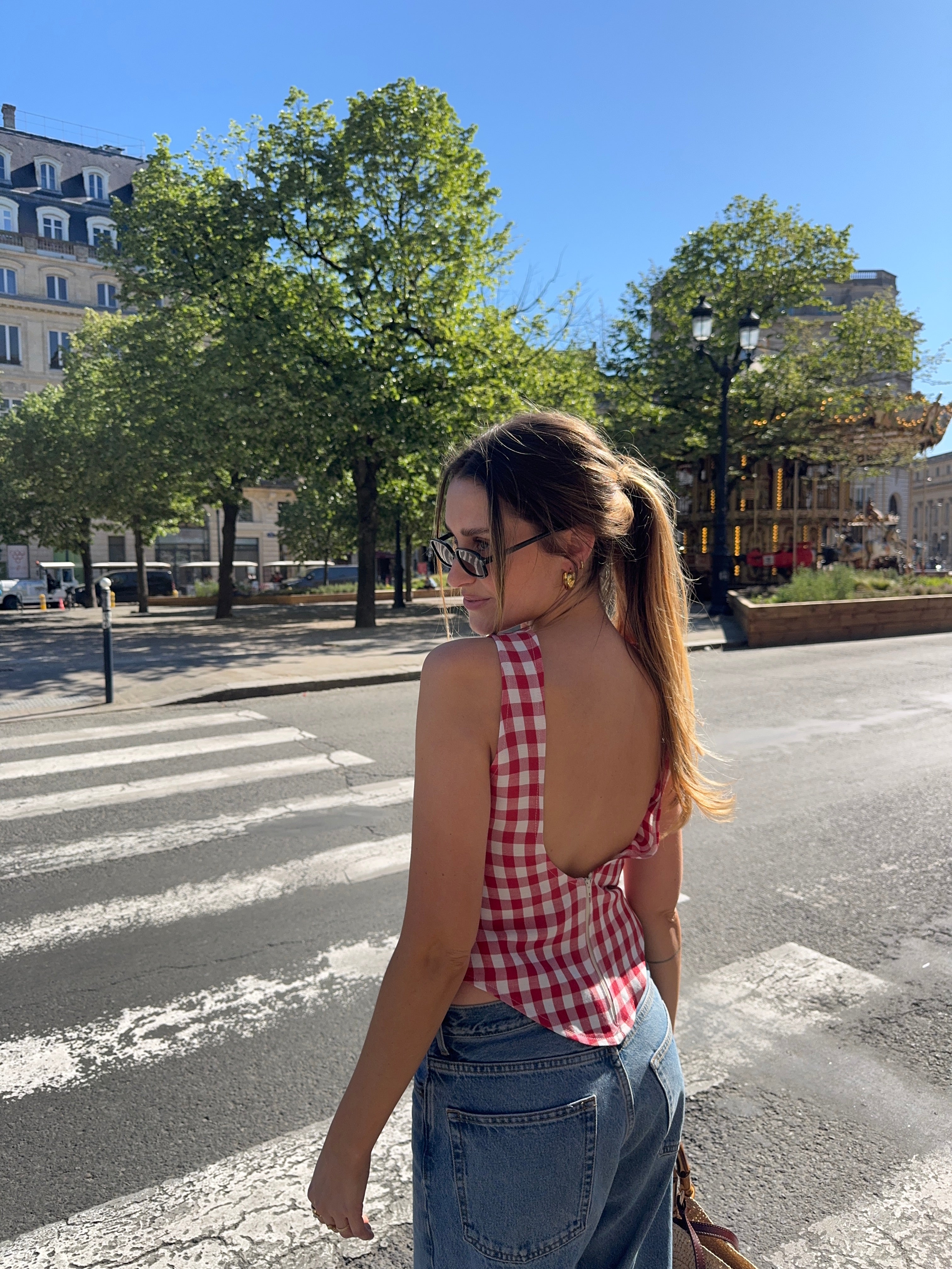 Top dos nu vichy rouge