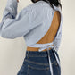 Chemise upcyclée dos nu à rayures bleues