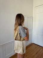 Sac upcyclé satiné doré/cuivré et franges
