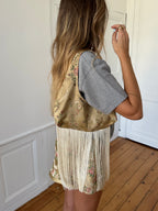 Sac upcyclé satiné doré/cuivré et franges