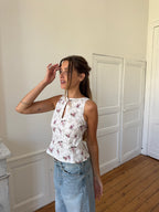 Top dos nu upcyclé à fleurs - XS