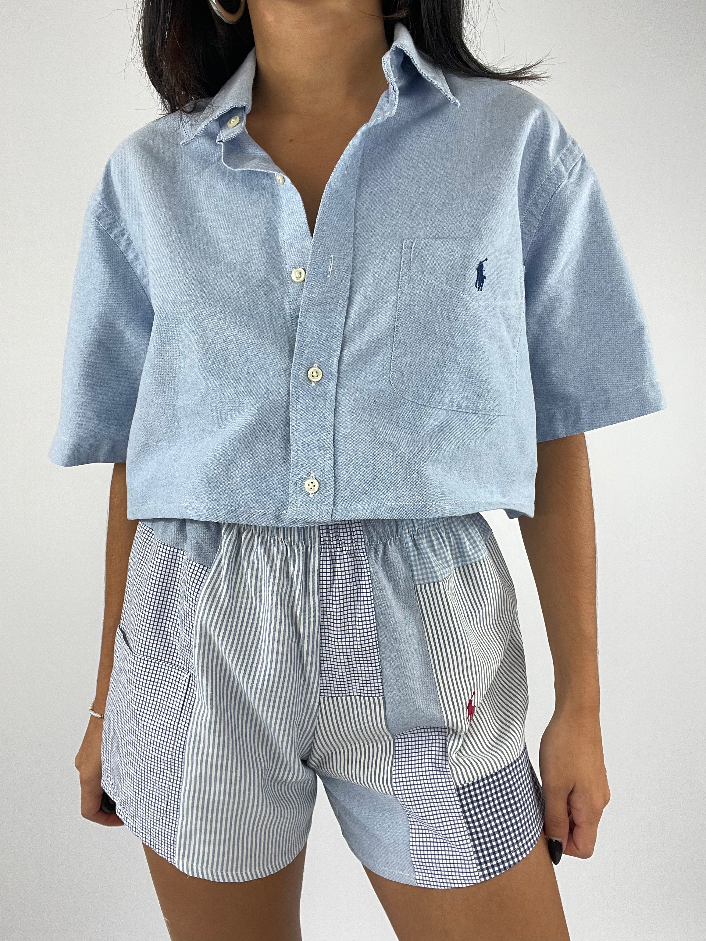 Ensemble upcyclé oxford et patchwork