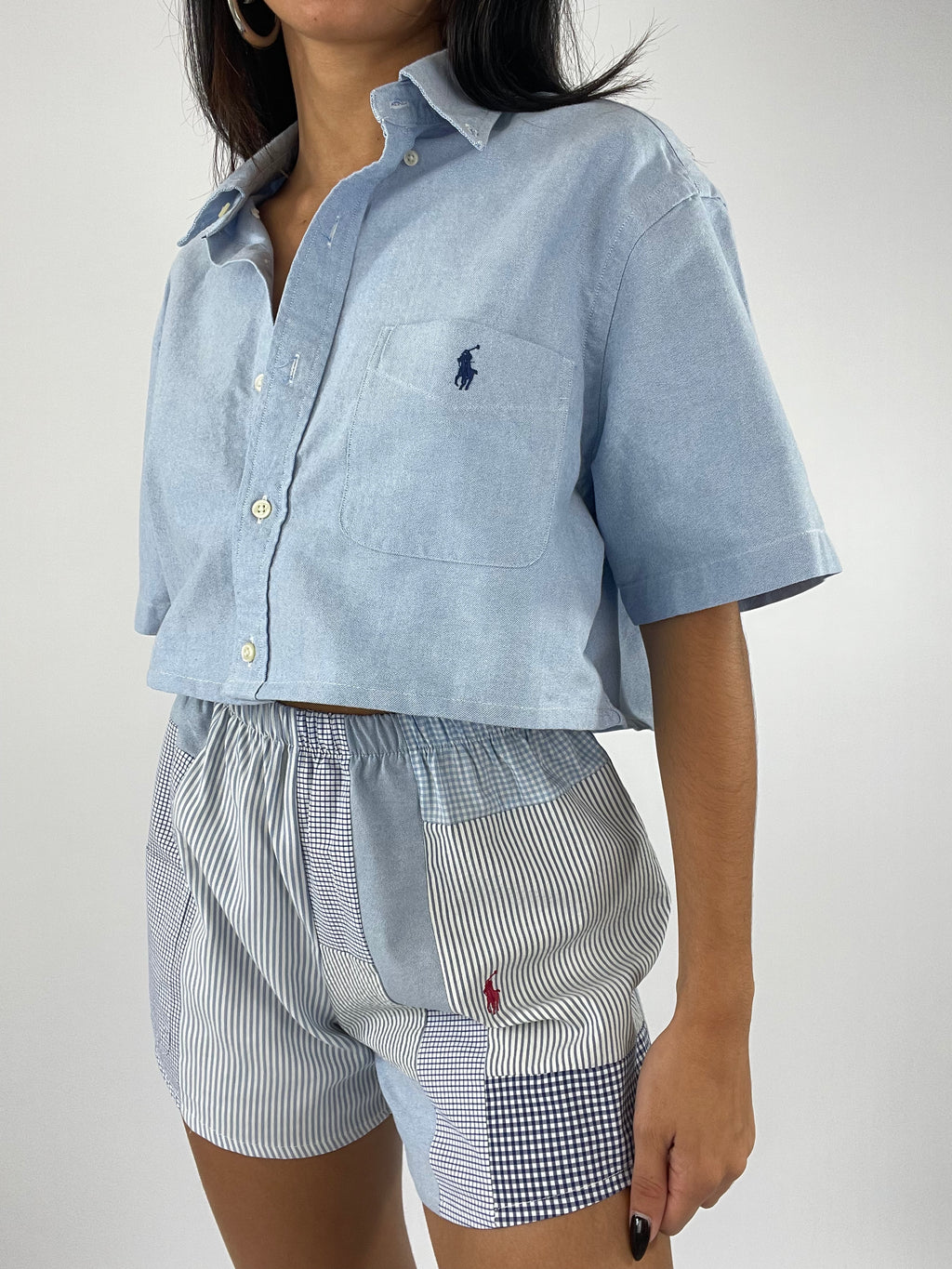 Ensemble upcyclé oxford et patchwork