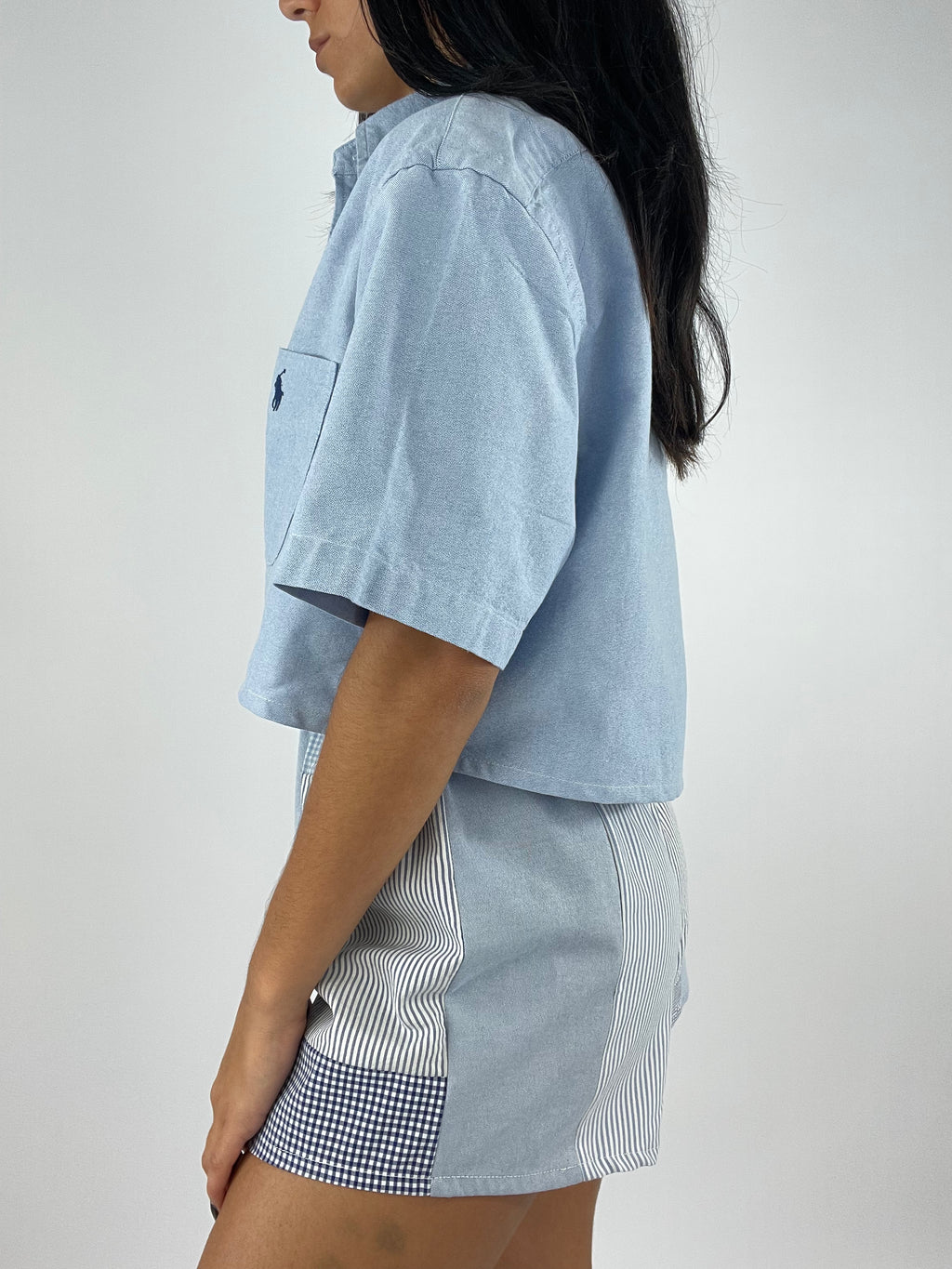 Ensemble upcyclé oxford et patchwork