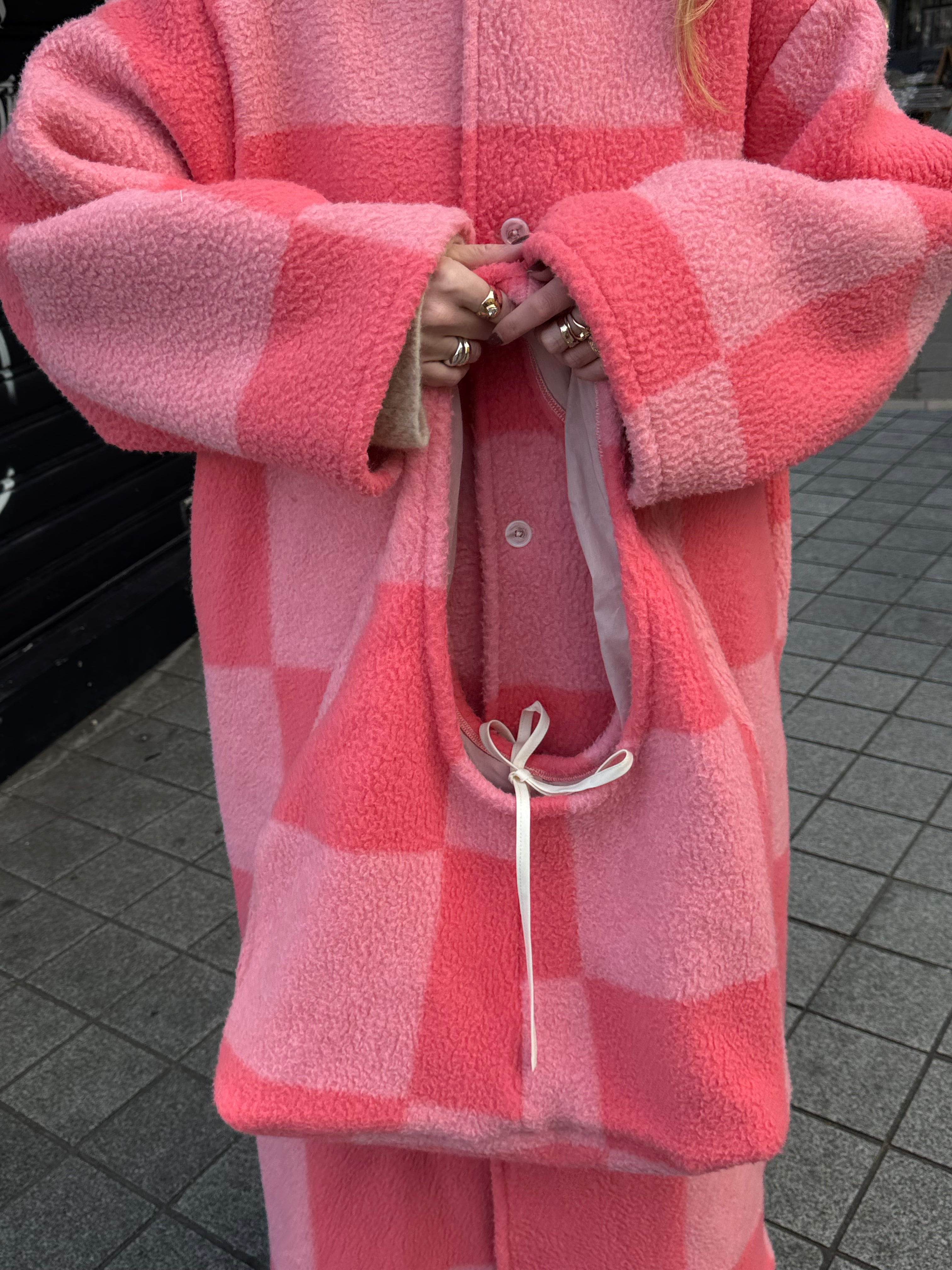 Sac upcyclé laine rose vintage - grand