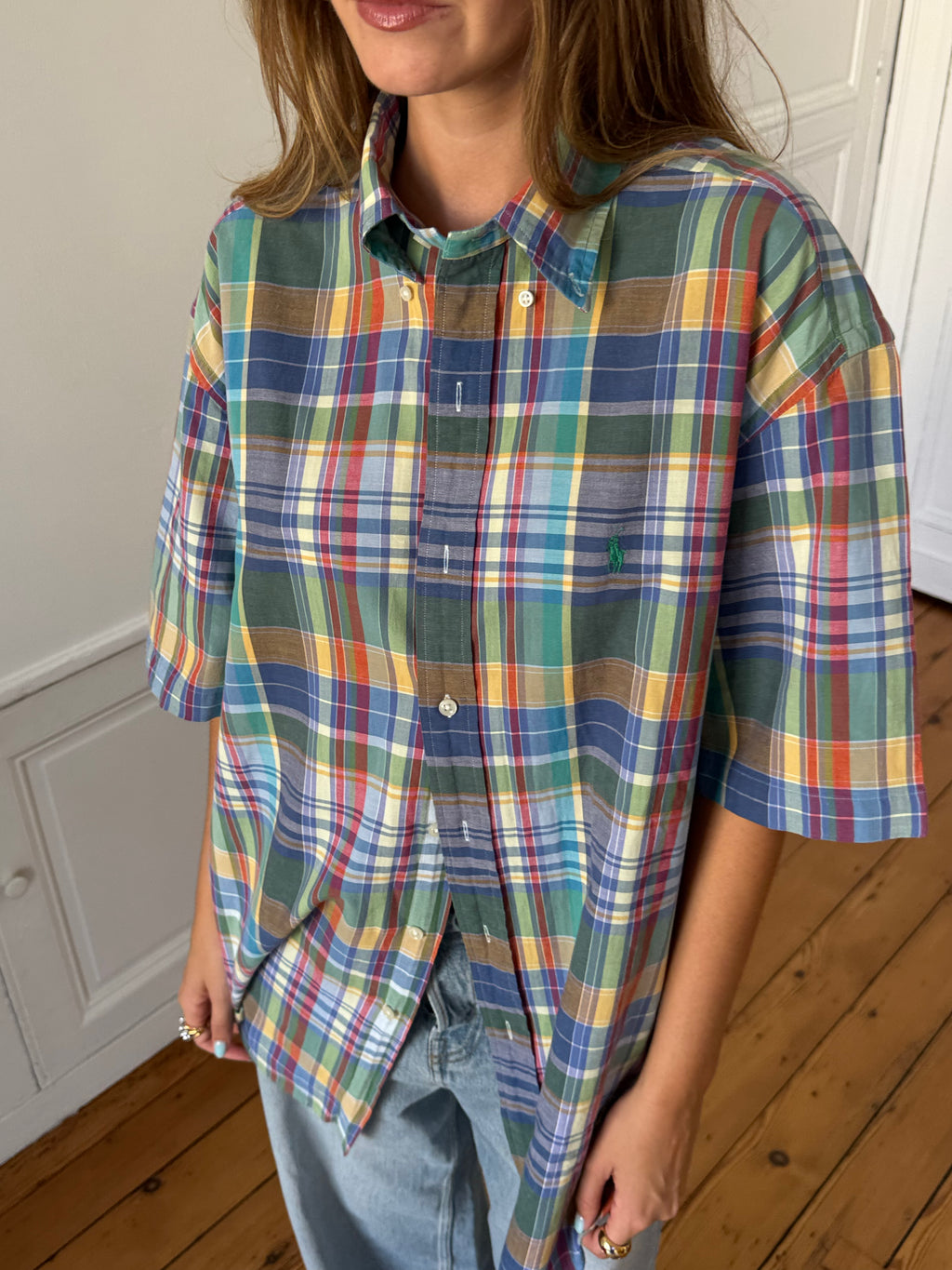 Chemisette upcyclée dos nu à carreaux - M/L