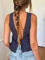 Top dos nu upcyclé à carreaux - L