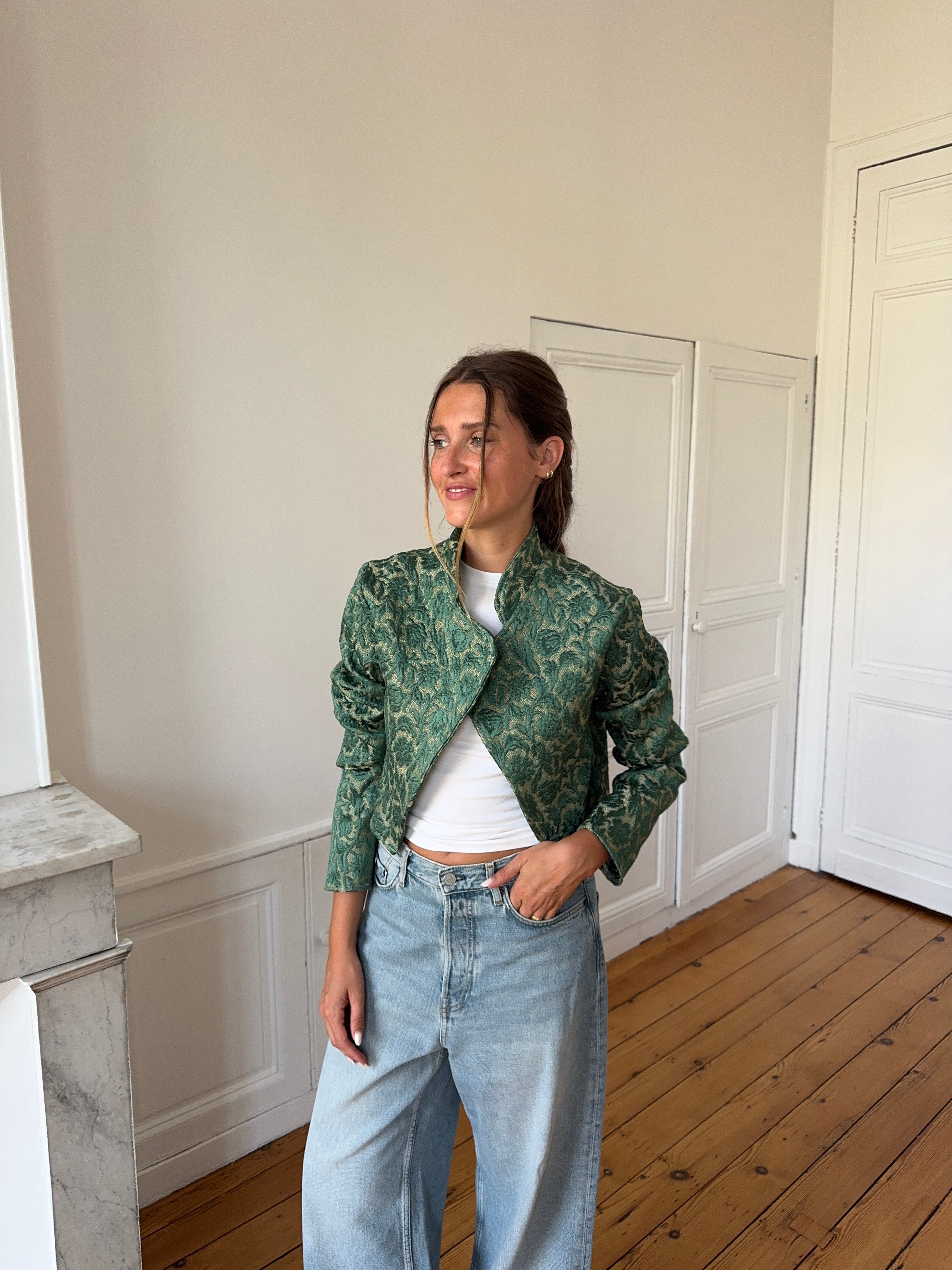 Veste courte upcyclée verte