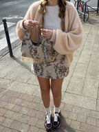 Jupe upcyclée beige à motifs vintage