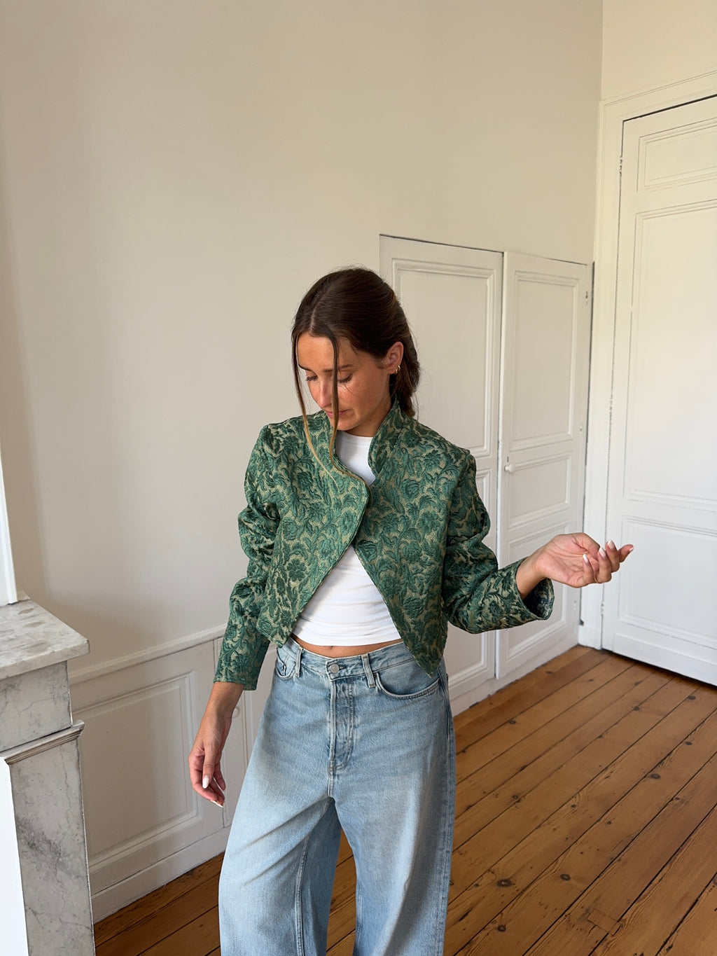 Veste courte upcyclée verte