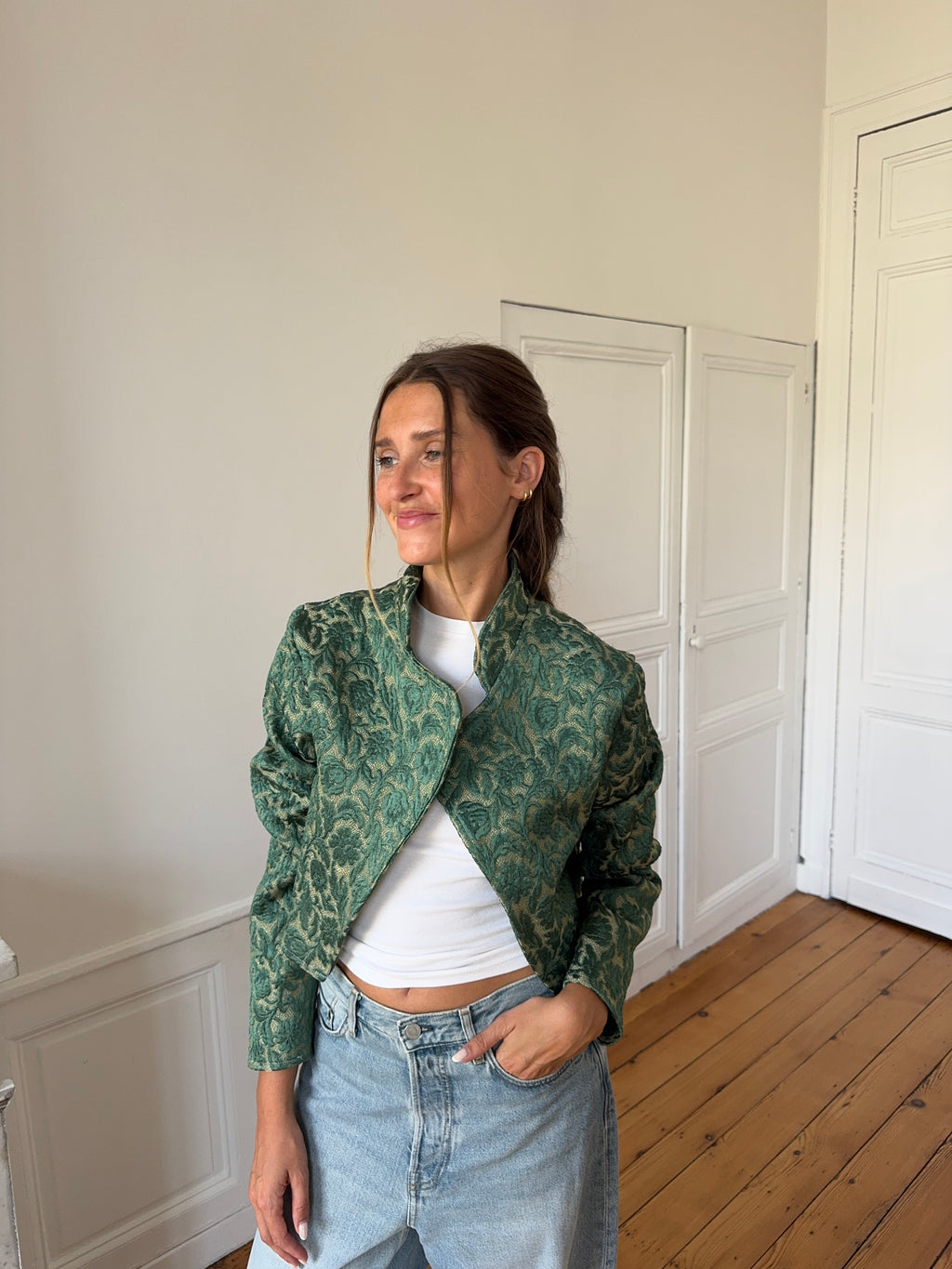 Veste courte upcyclée verte