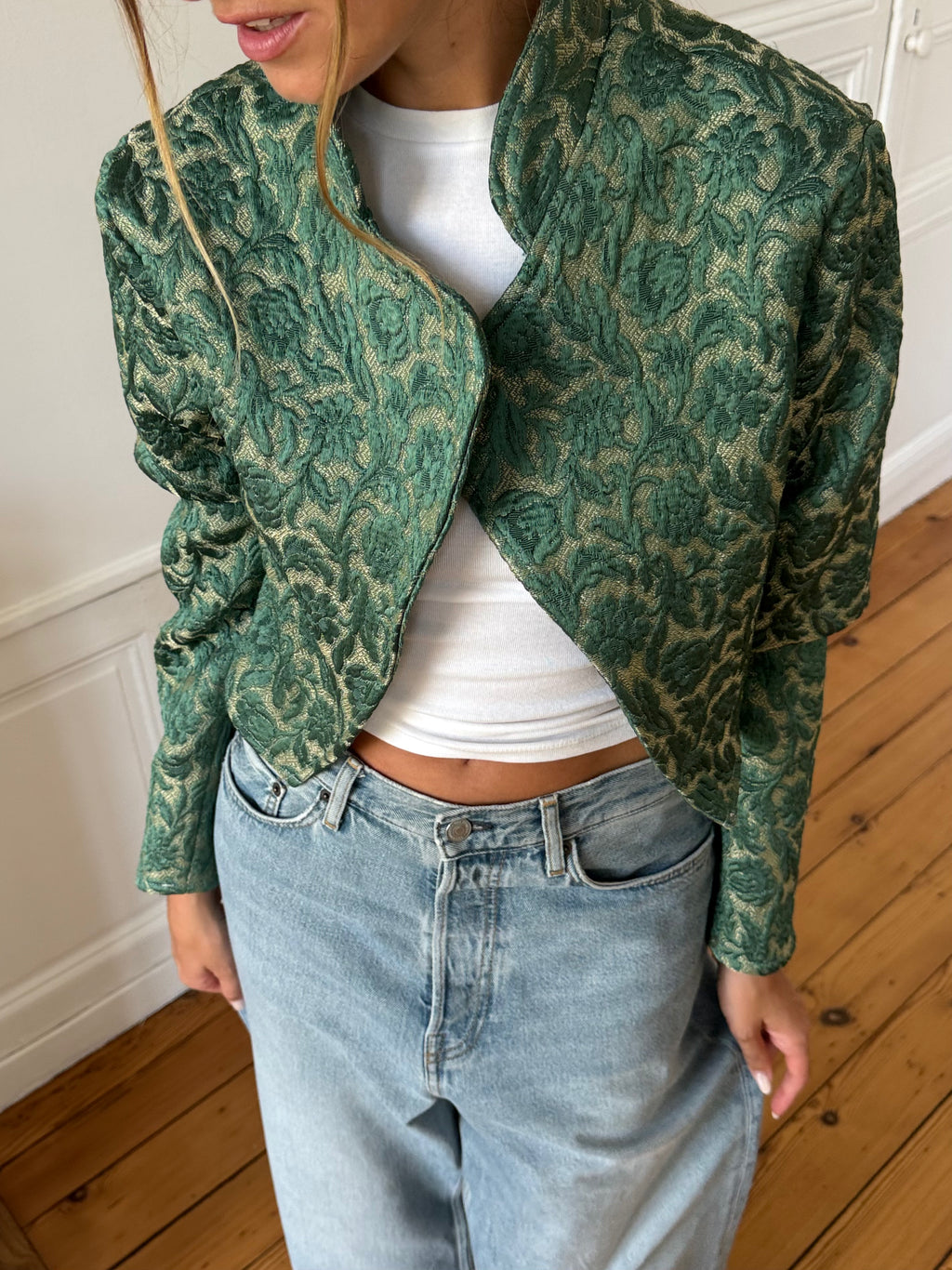 Veste courte upcyclée verte
