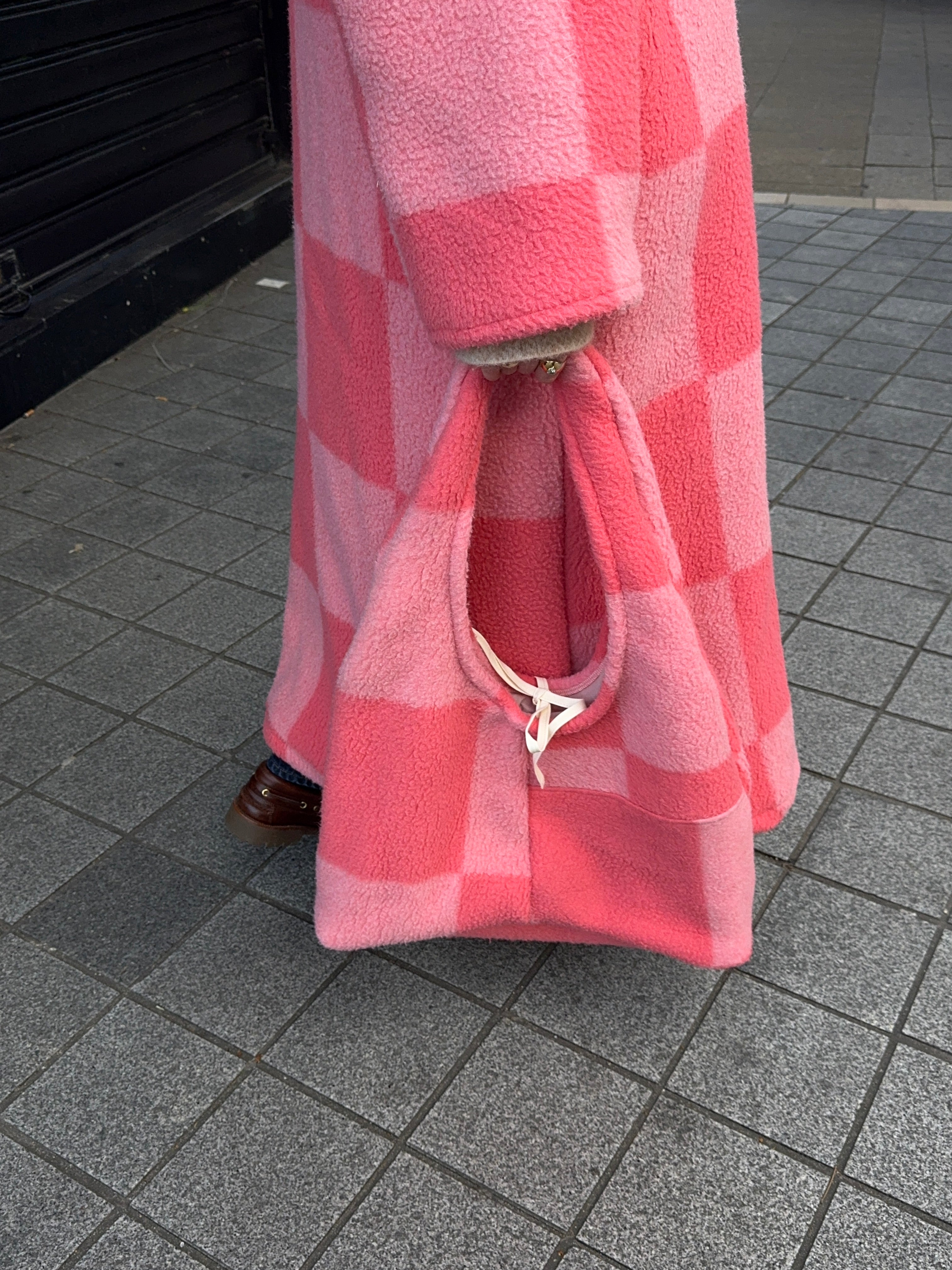 Sac upcyclé laine rose vintage - grand