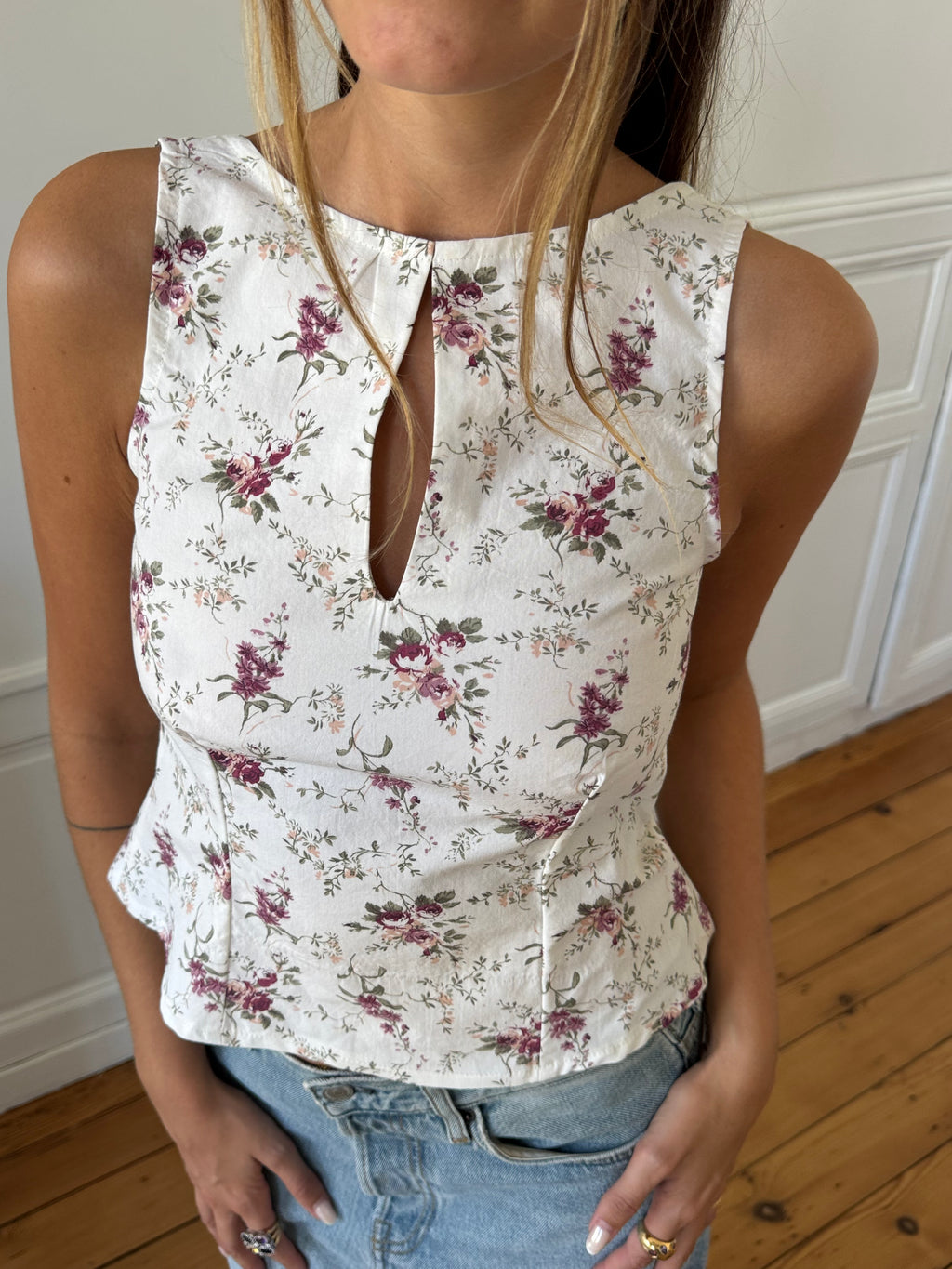 Top dos nu upcyclé à fleurs - XS