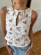 Top dos nu upcyclé à fleurs - XS