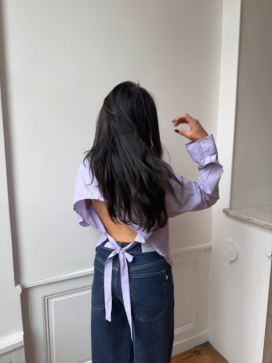 Chemise upcyclée dos nu lilas
