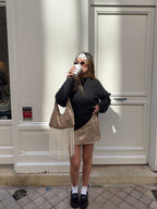 Jupe upcyclée satinée cuivrée à motifs vintage