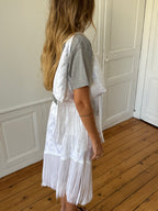 Jupe longue upcyclée satinée blanche et franges